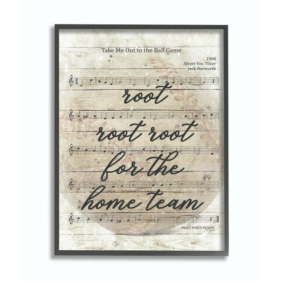The Stupell Home Decor Collection Root For The Home Team Base Ball Game Music Sheet Framed Giclee Texturized Art