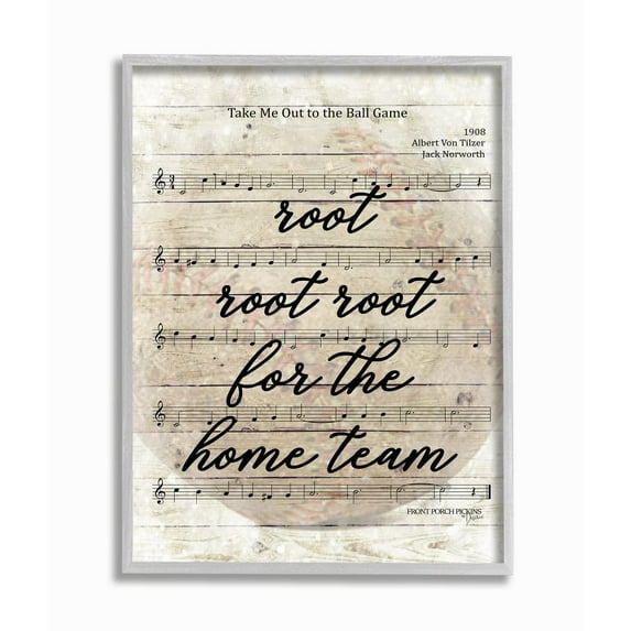 The Stupell Home Decor Collection Root For The Home Team Base Ball Game Music Sheet Framed Giclee Texturized Art