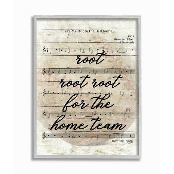 The Stupell Home Decor Collection Root For The Home Team Base Ball Game Music Sheet Framed Giclee Texturized Art