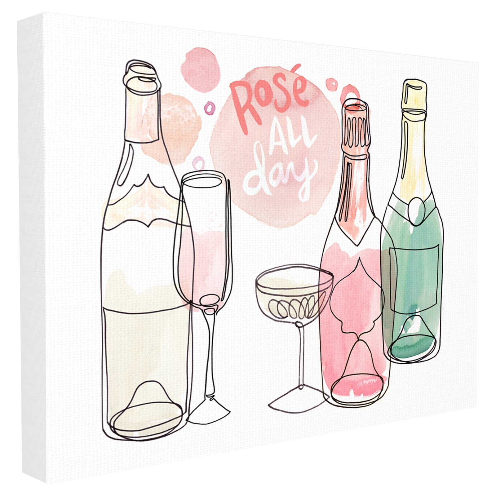 The Stupell Home Decor Collection Rose All Day Pink Bubbles Watercolor Champagne and Glasses Oversized Framed Giclee Texturized Art, 16 x 1.5 x 20