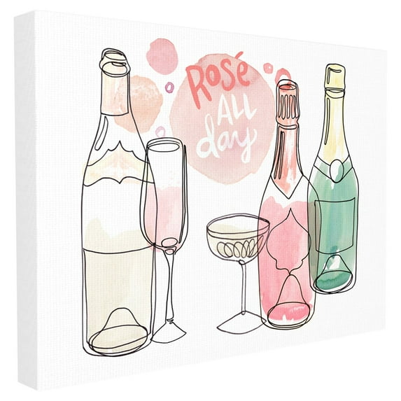 The Stupell Home Decor Collection Rose All Day Pink Bubbles Watercolor Champagne and Glasses Oversized Stretched Canvas Wall Art, 24 x 1.5 x 30