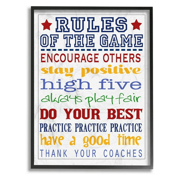 The Kids Room by Stupell Rules of the Game Blue and Red Typography Oversized Framed Giclee Texturized Art, 16 x 1.5 x 20