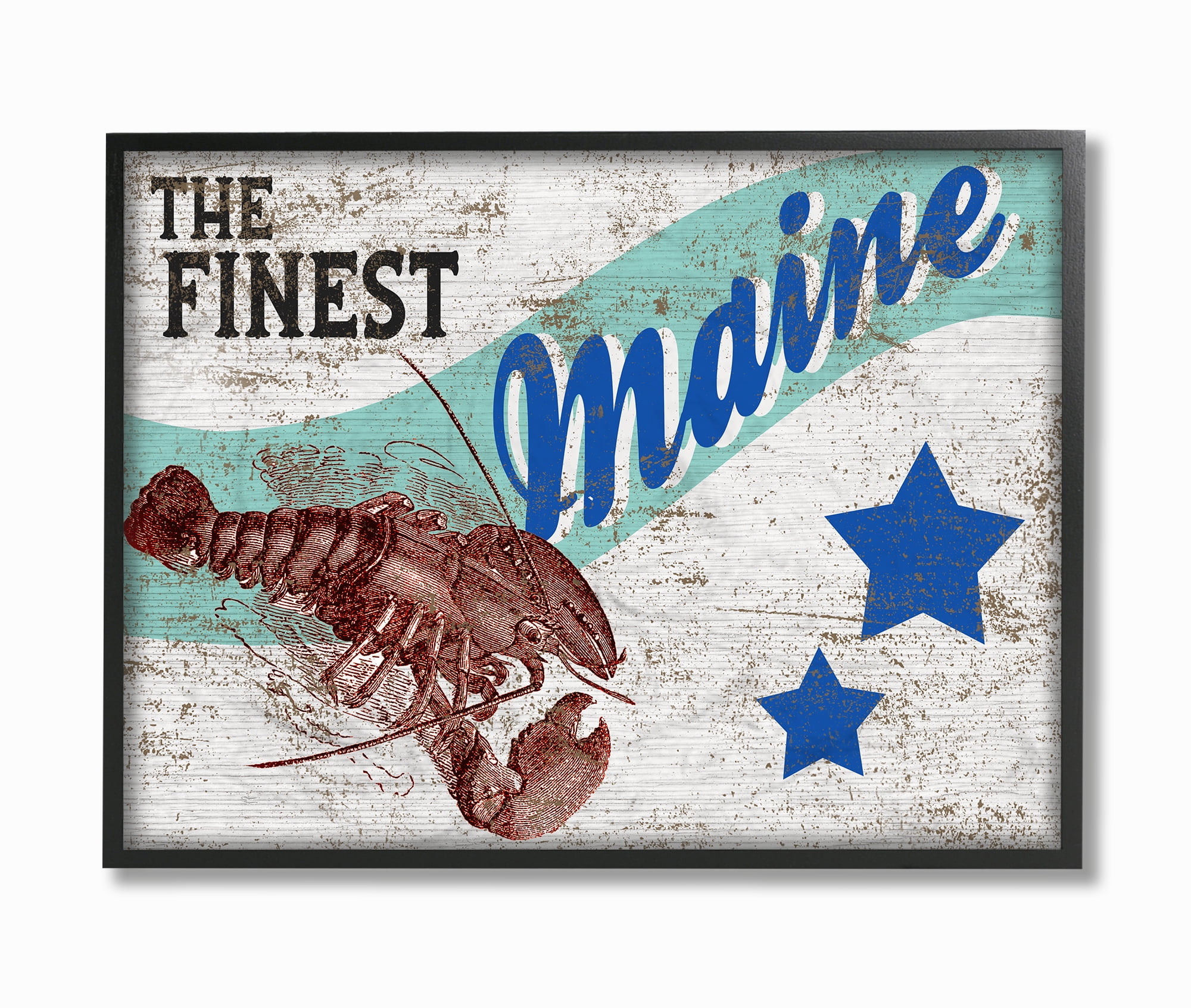 The Stupell Home Decor Collection Rustic Americana Star Crate Finest Lobster Maine State Framed Giclee Texturized Art, 11 x 1.5 x 14
