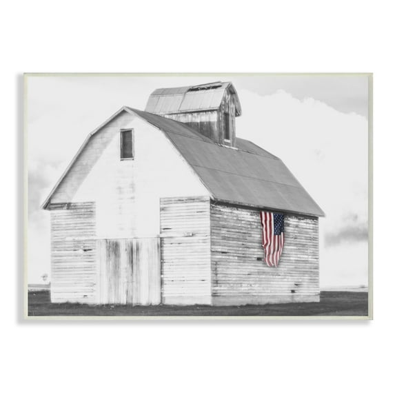 The Stupell Home Decor Collection Rustic US Barn Flag Black and White Oversized Wall Plaque Art, 12.5 x 0.5 x 18.5