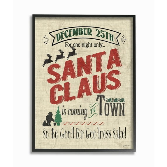 The Stupell Home Decor Collection Santa For One Night Only Typography Framed Giclee Texturized Art