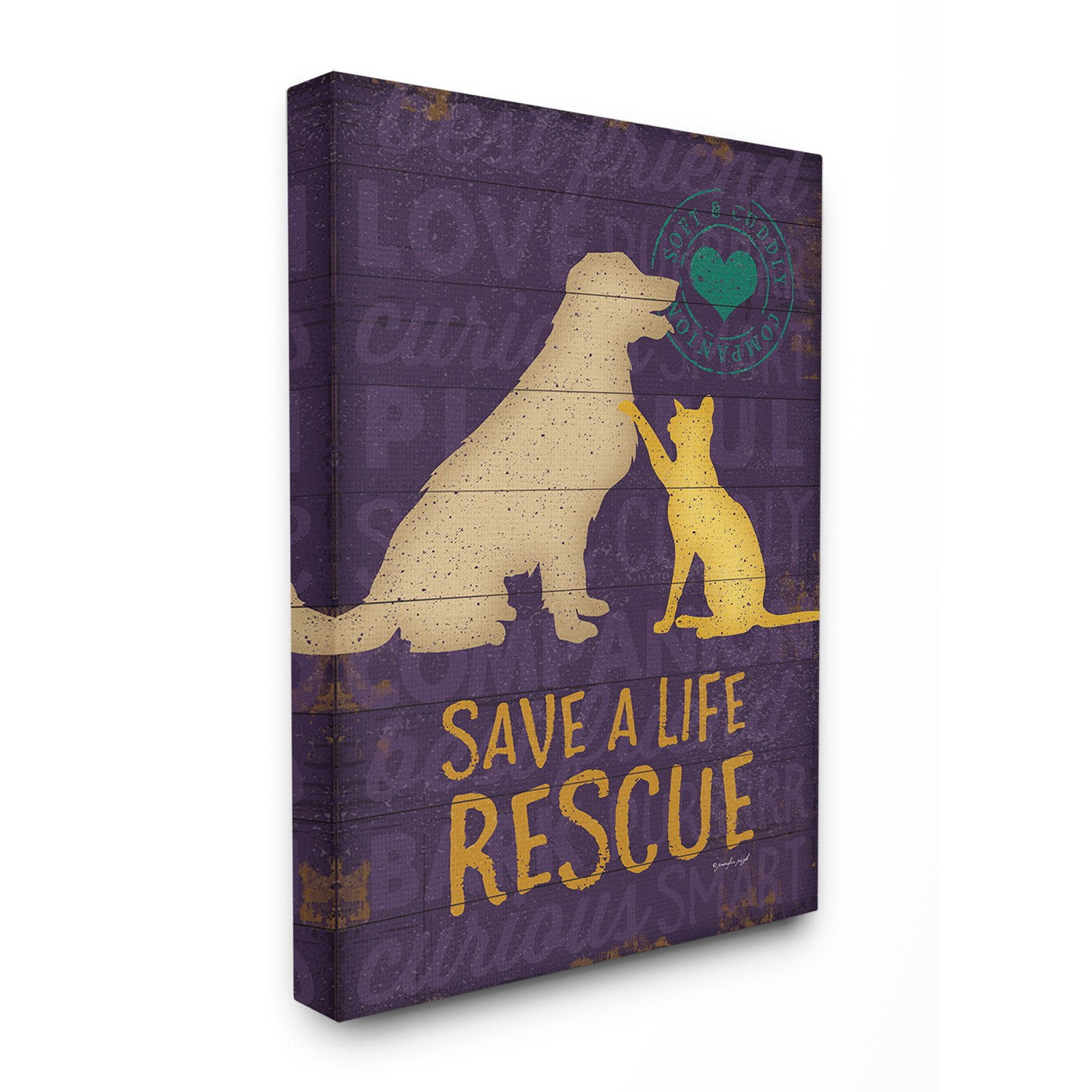the stupell home decor collection save a life rescue dog and cat silhouette stretched canvas wall art, 30 x 1.5 x 40