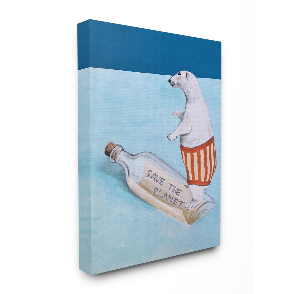The Stupell Home Decor Collection Save The Planet Polar Bear Canvas Wall Art