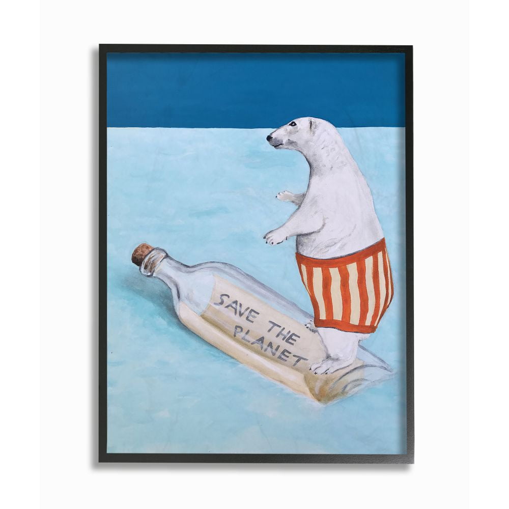 The Stupell Home Decor Collection Save The Planet Polar Bear Framed Giclee Texturized Art