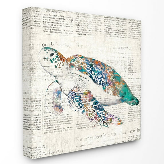 The Stupell Home Decor Collection Sea Turtle on Aged Newspaper Wall Art