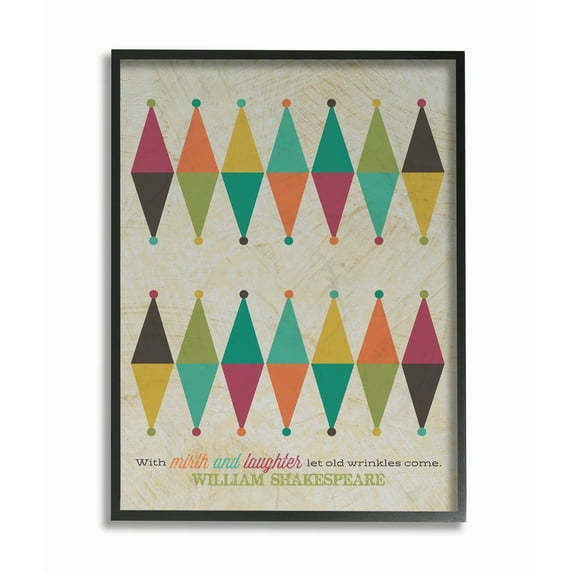 The Stupell Home Decor Collection Shakespeare Laughter Quote Typography Geometric Diamond Patterns Framed Giclee Texturized Art, 16 x 20