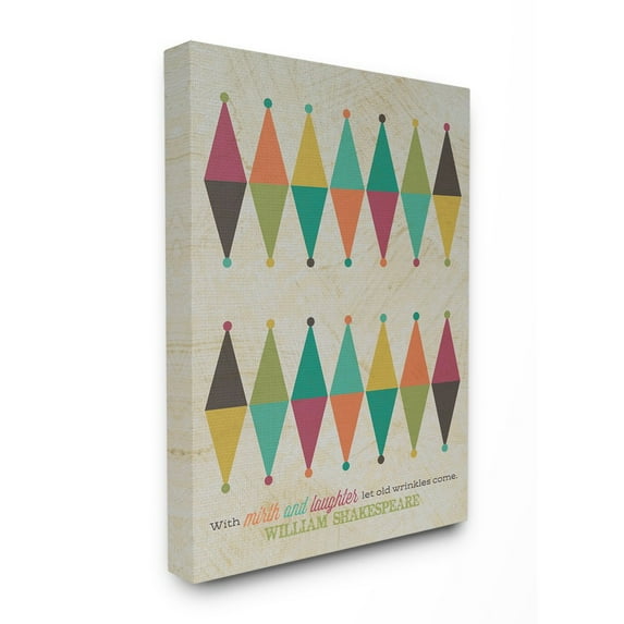 The Stupell Home Decor Collection Shakespeare Laughter Quote Typography Geometric Diamond Patterns Stretched Canvas Wall Art, 30 x 40