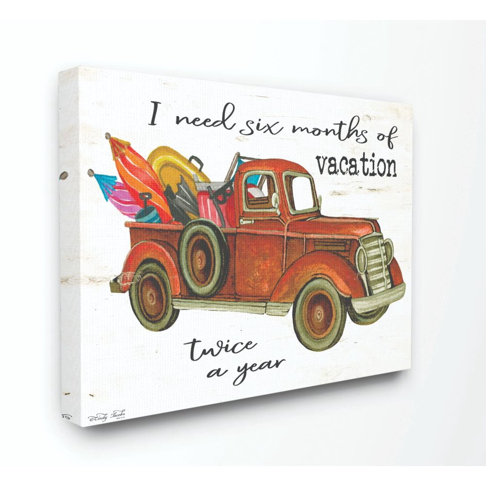 The Stupell Home Decor Collection Six Months of Vacation Twice A Year Red Truck Canvas Wall Art