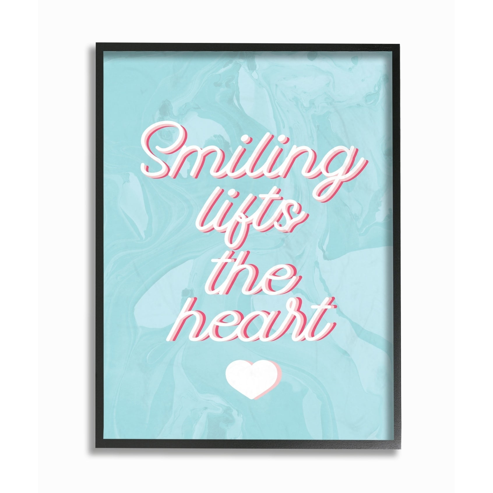 The Stupell Home Decor Collection Smiling Lifts The Heart Script Typography on Blue Marble Framed Giclee Texturized Art, 11 x 14