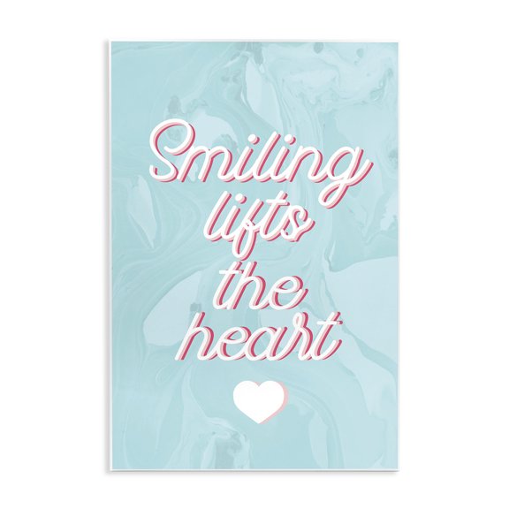 Stupell Industries Contemporary Smiling Lifts The Heart Script Typography on Blue Marble Wall Plaque Art, 10 x 15, by Lil' Rue