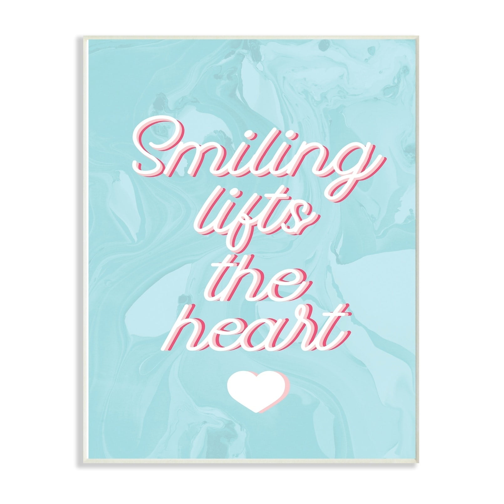 The Stupell Home Decor Collection Smiling Lifts The Heart Script Typography on Blue Marble Wall Plaque Art, 10 x 15