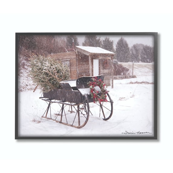 The Stupell Home Decor Collection Snow Sleigh with Tree and Wreath Photograph Framed Giclee Texturized Art