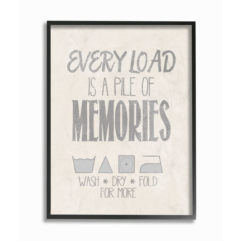 The Stupell Home Decor Collection Soft Grey Textured Every Load Is A Pile of Memories Typography Black Framed Giclee Texturized Art