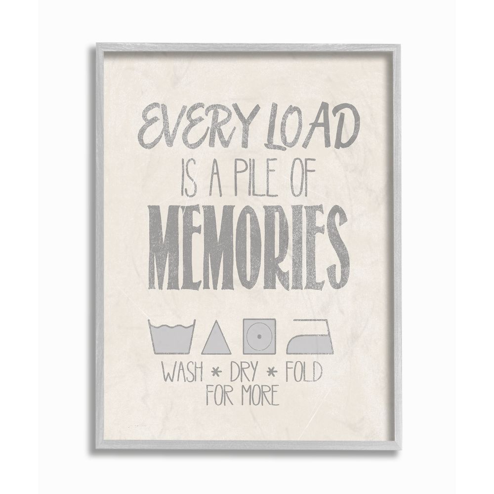 The Stupell Home Decor Collection Soft Grey Textured Every Load Is A Pile of Memories Typography Gray Farmhouse Rustic Framed Giclee Texturized Art