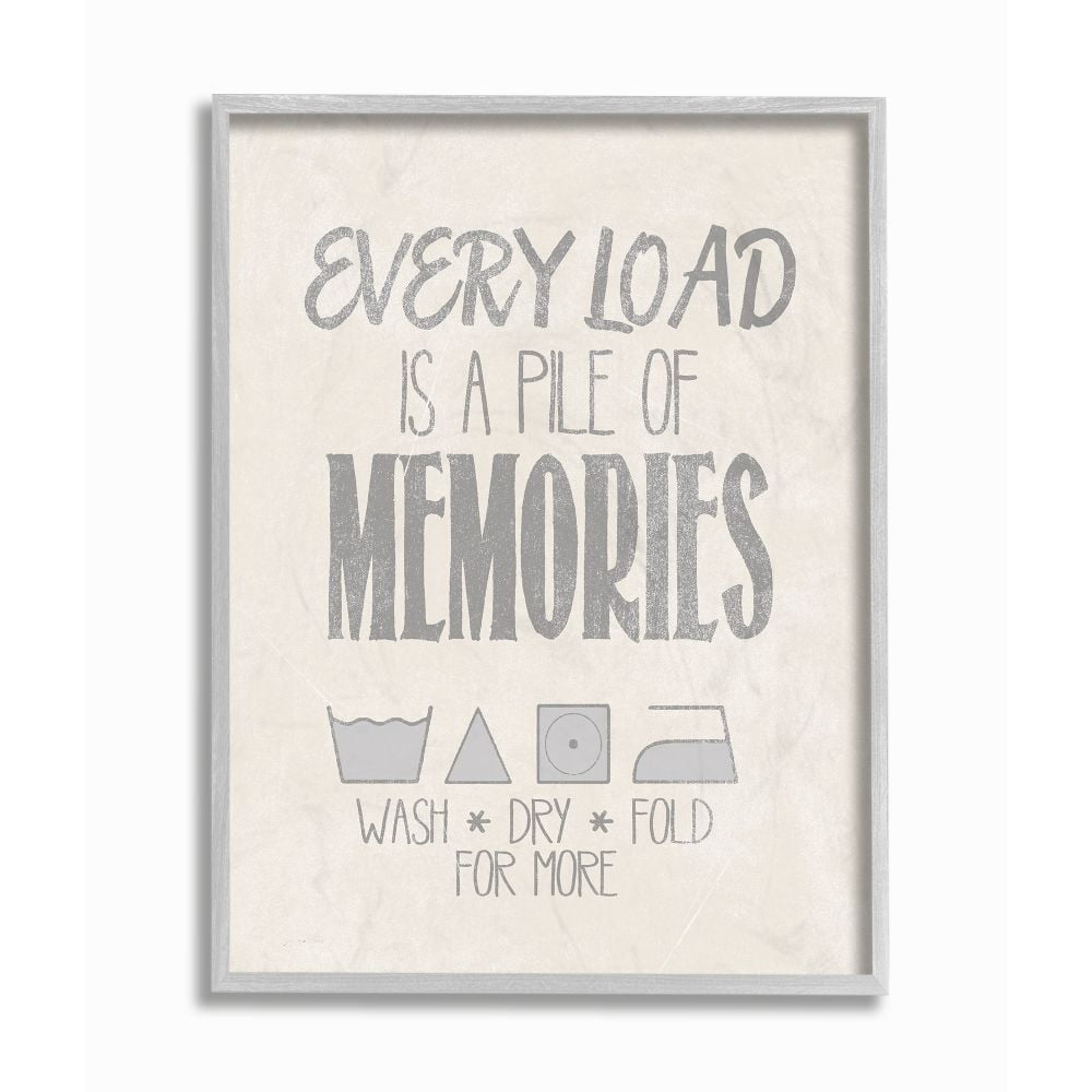 The Stupell Home Decor Collection Soft Grey Textured Every Load Is A Pile of Memories Typography Gray Farmhouse Rustic Framed Giclee Texturized Art