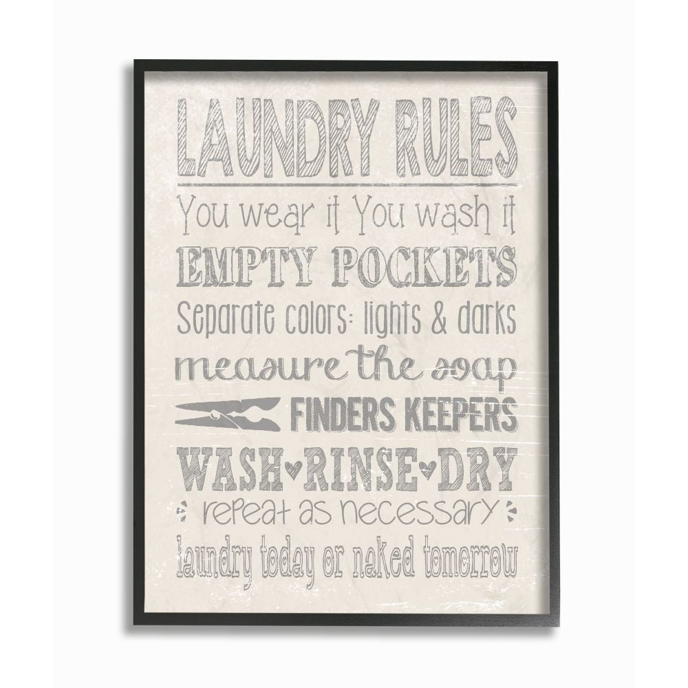The Stupell Home Decor Collection Soft Grey Textured Laundry Rules Wash Rinse Dry Typography Black Framed Giclee Texturized Art