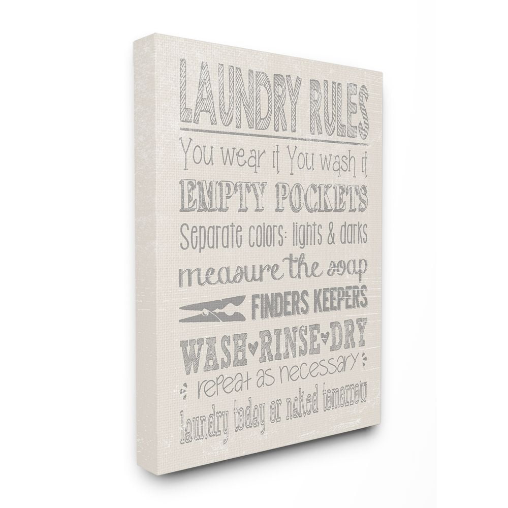 The Stupell Home Decor Collection Soft Grey Textured Laundry Rules Wash Rinse Dry Typography Super Canvas Wall Art
