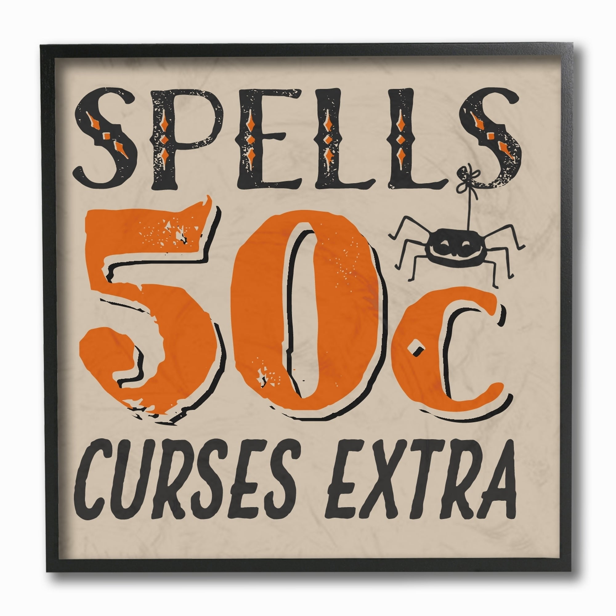 The Stupell Home Decor Collection Spells for Sale Curses Extra Black and Orange Spider Typography Framed Giclee Texturized Art, 12 x 1.5 x 12
