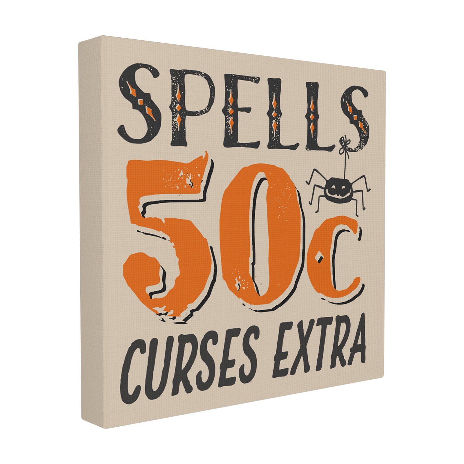 The Stupell Home Decor Collection Spells for Sale Curses Extra Black and Orange Spider Typography Oversized Stretched Canvas Wall Art, 24 x 1.5 x 24