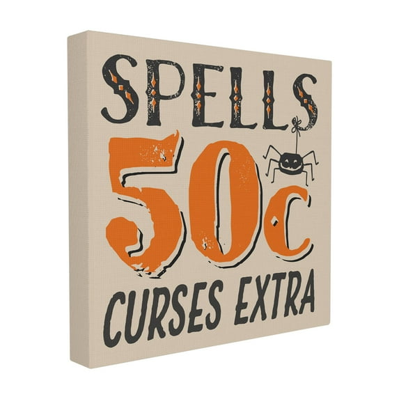 The Stupell Home Decor Collection Spells for Sale Curses Extra Black and Orange Spider Typography XL Stretched Canvas Wall Art, 30 x 1.5 x 30
