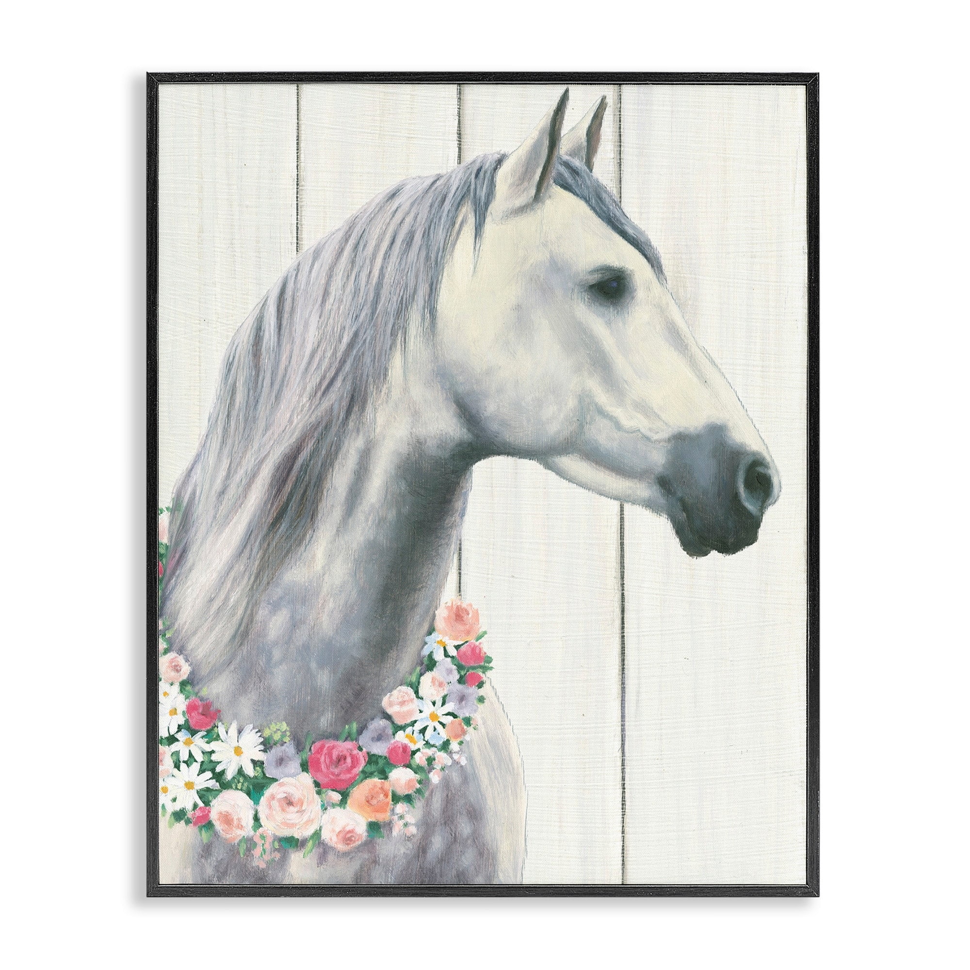 The Stupell Home Decor Collection Spirit Stallion Horse With Flower Wreath Framed Giclee Wall Art
