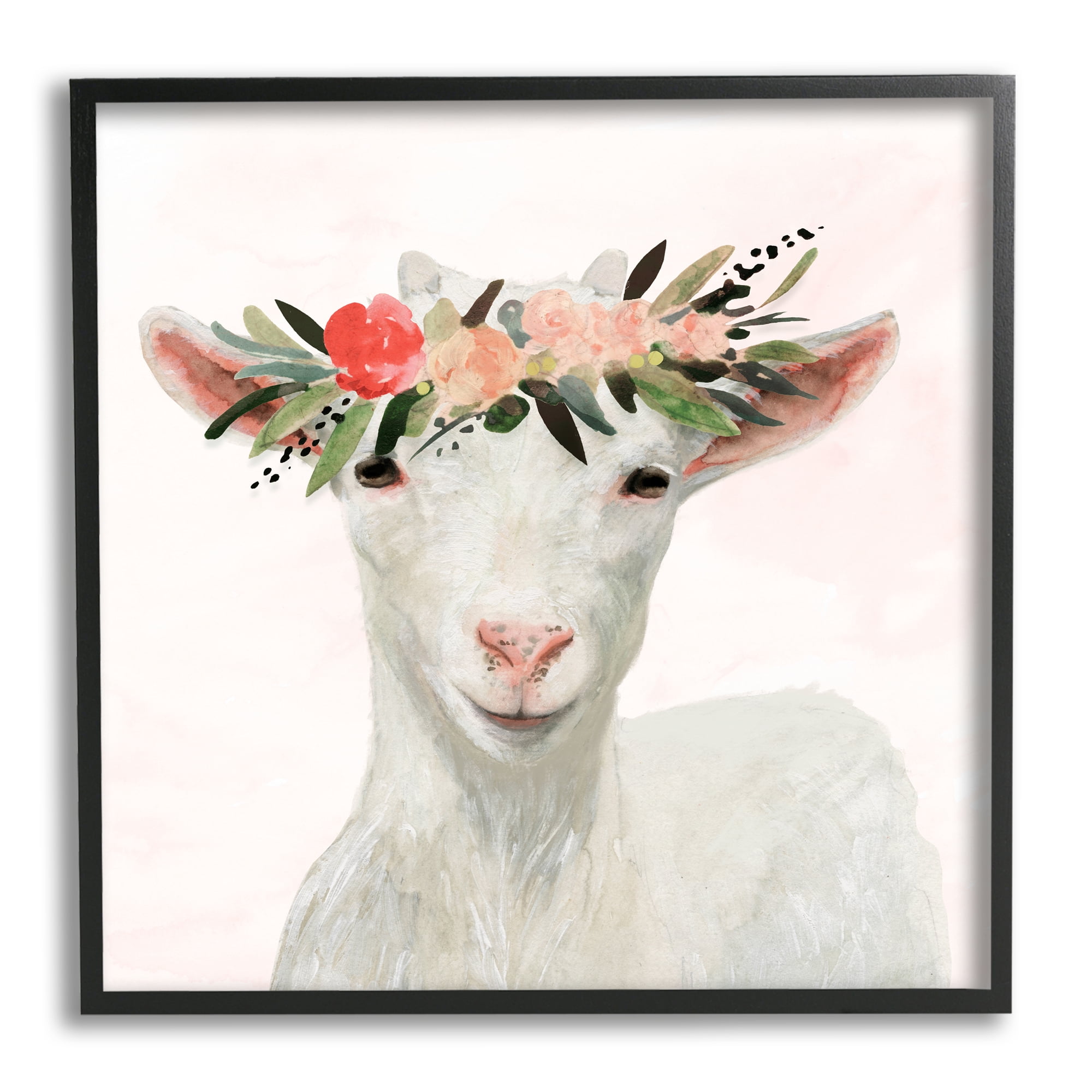 The Stupell Home Decor Collection Springtime Flower Crown Baby Goat Framed Giclee Texturized Art, 12 x 1.5 x 12