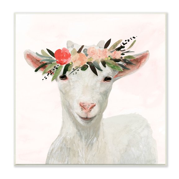 The Stupell Home Decor Collection Springtime Flower Crown Baby Goat Wall Plaque Art, 12 x 0.5 x 12