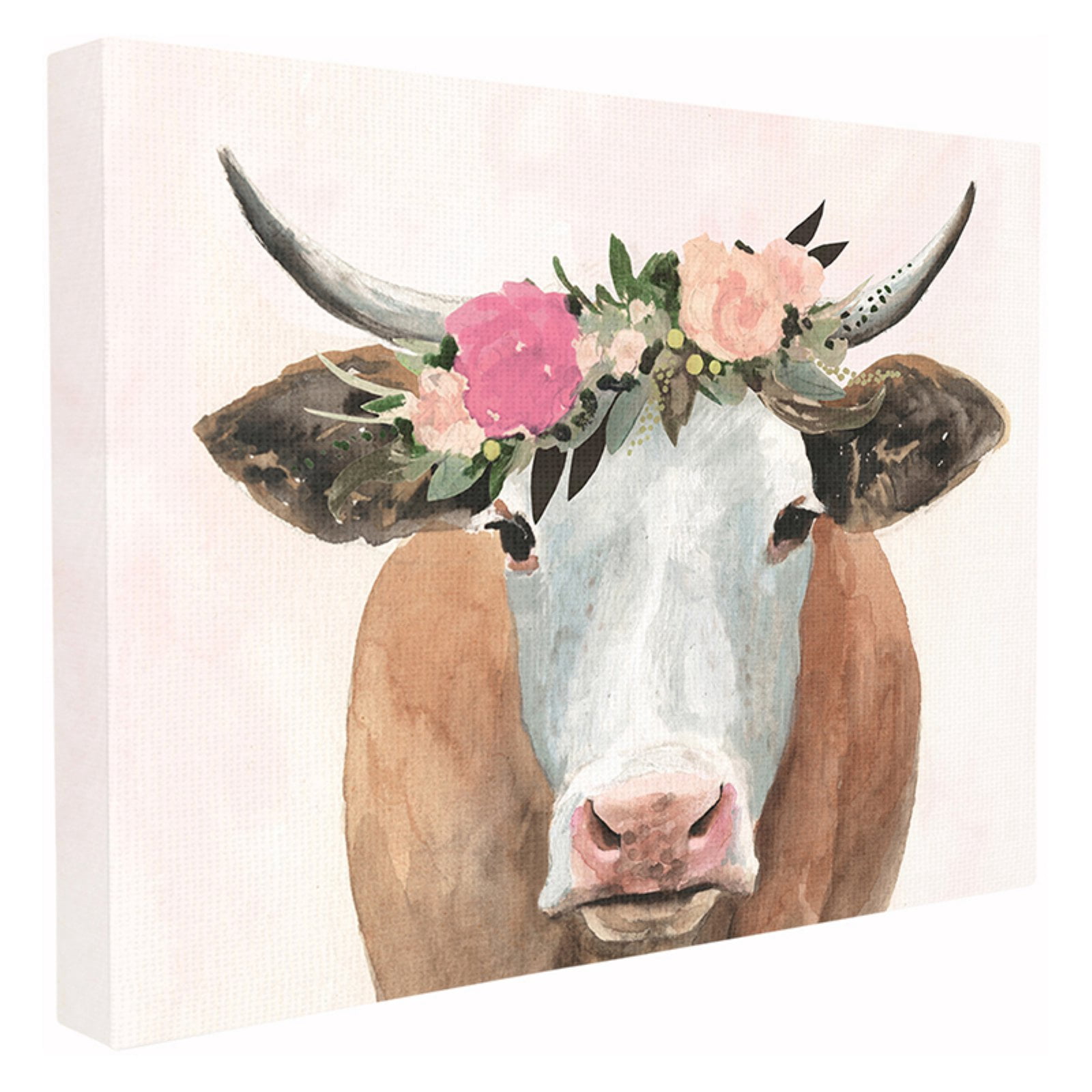The Stupell Home Decor Collection Springtime Flower Crown Farm Cow with Horns Oversized Framed Giclee Texturized Art, 16 x 1.5 x 20