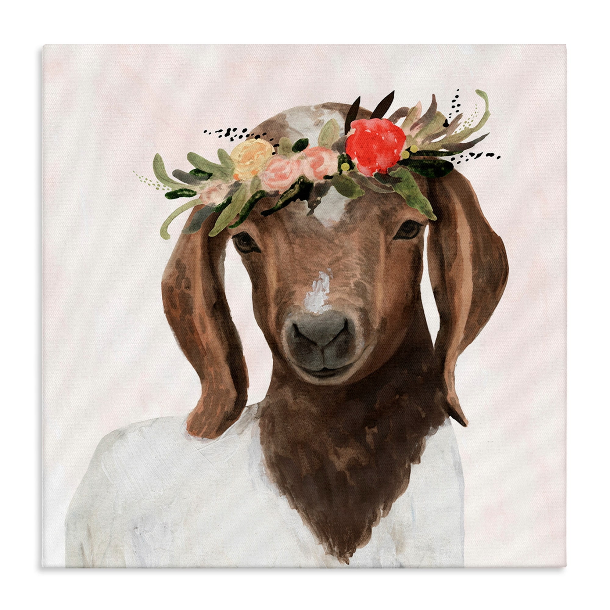 The Stupell Home Decor Collection Springtime Flower Crown Long Ear Baby Goat Stretched Canvas Wall Art, 17 x 1.5 x 17