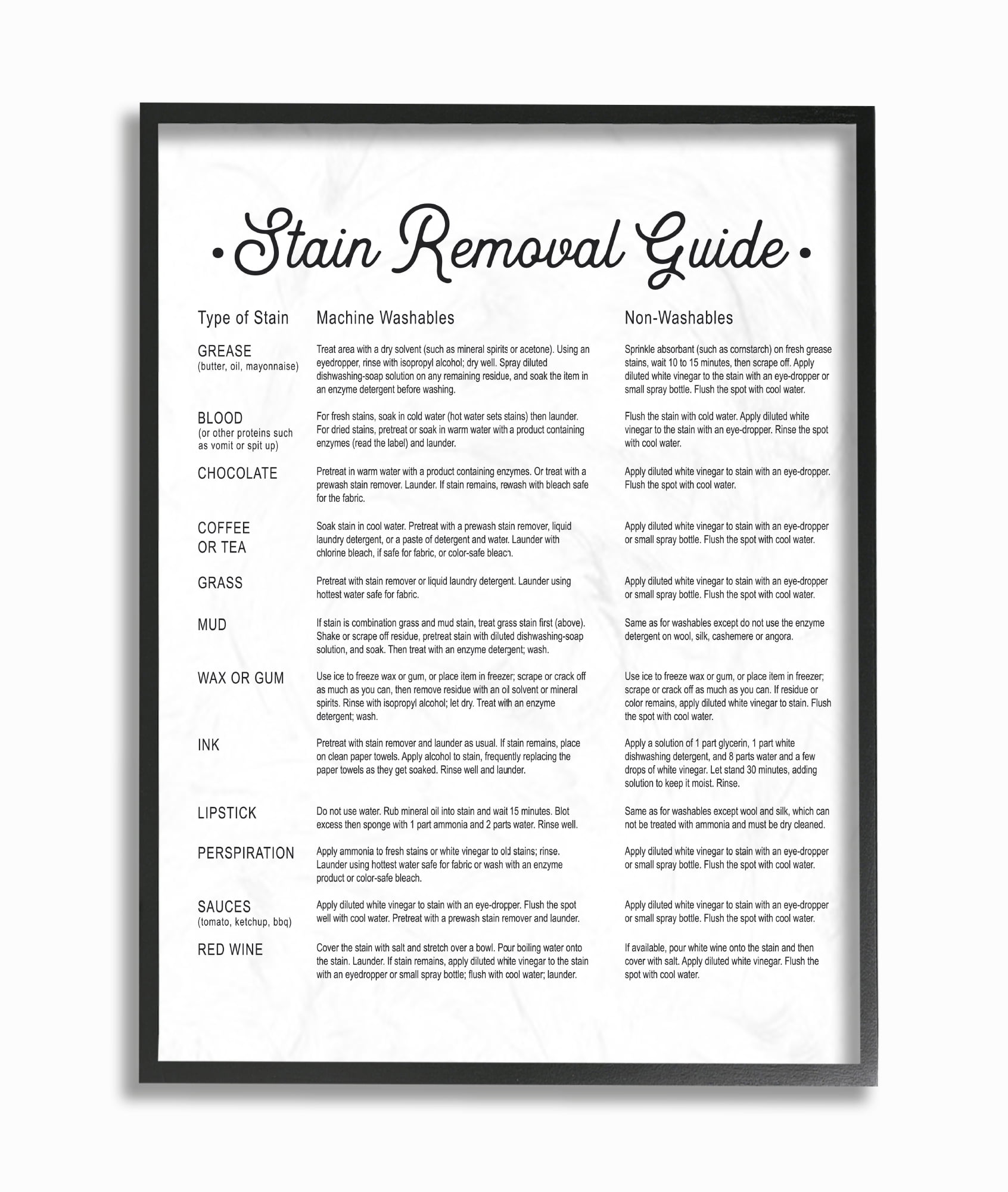 Black and White Stain Removal Guide Canvas Wall Art