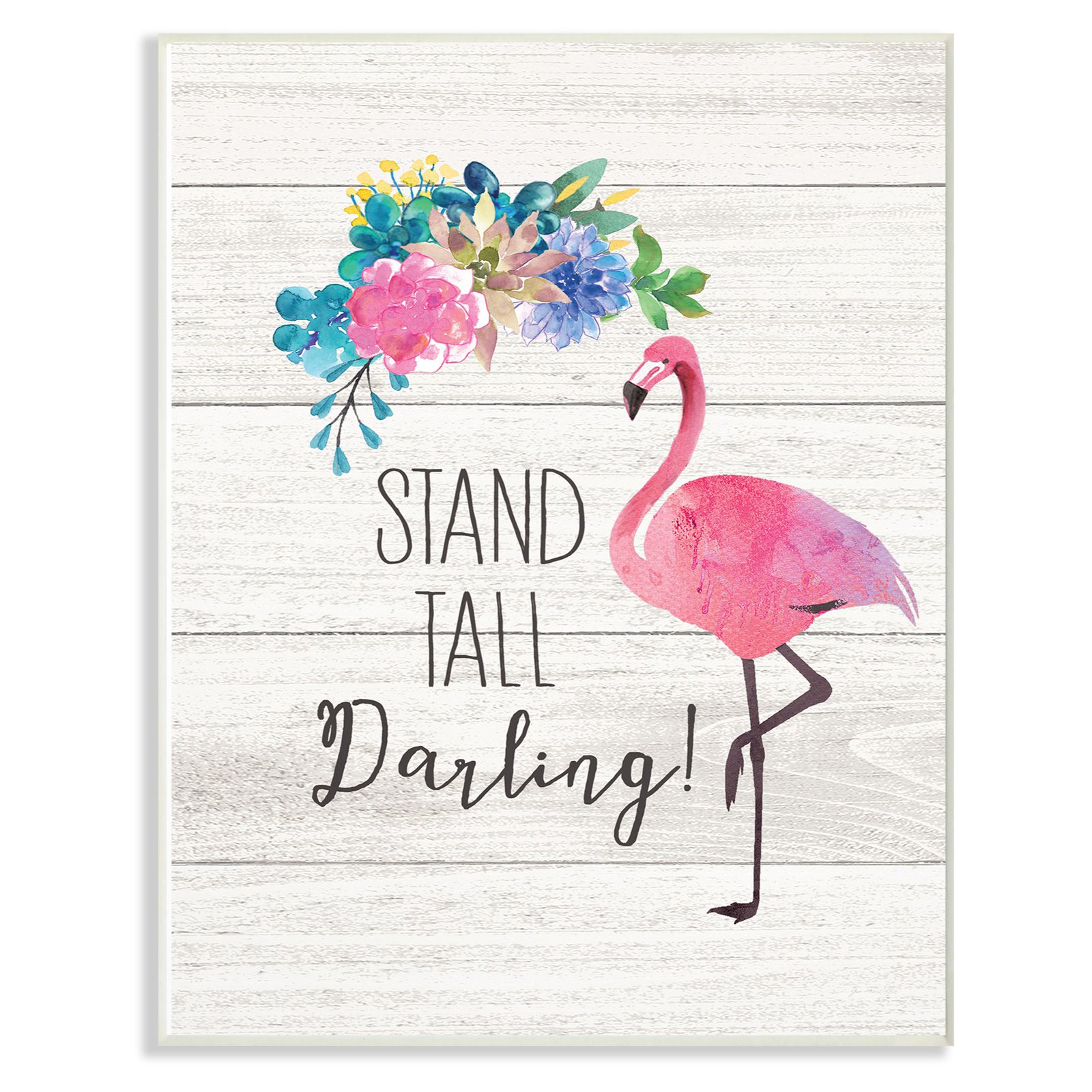 The Stupell Home Decor Collection Stand Tall Darling Flamingo Floral Watercolor Wall Art