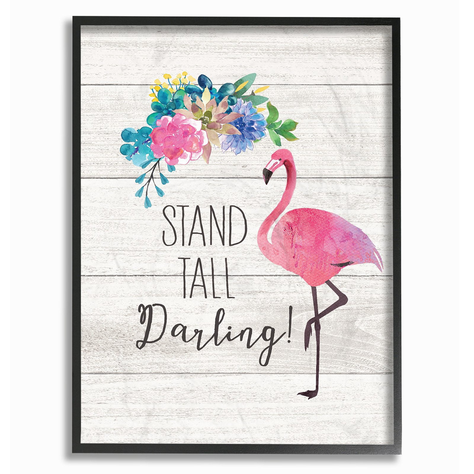 The Stupell Home Decor Collection Stand Tall Darling Flamingo Floral Watercolor Wall Art