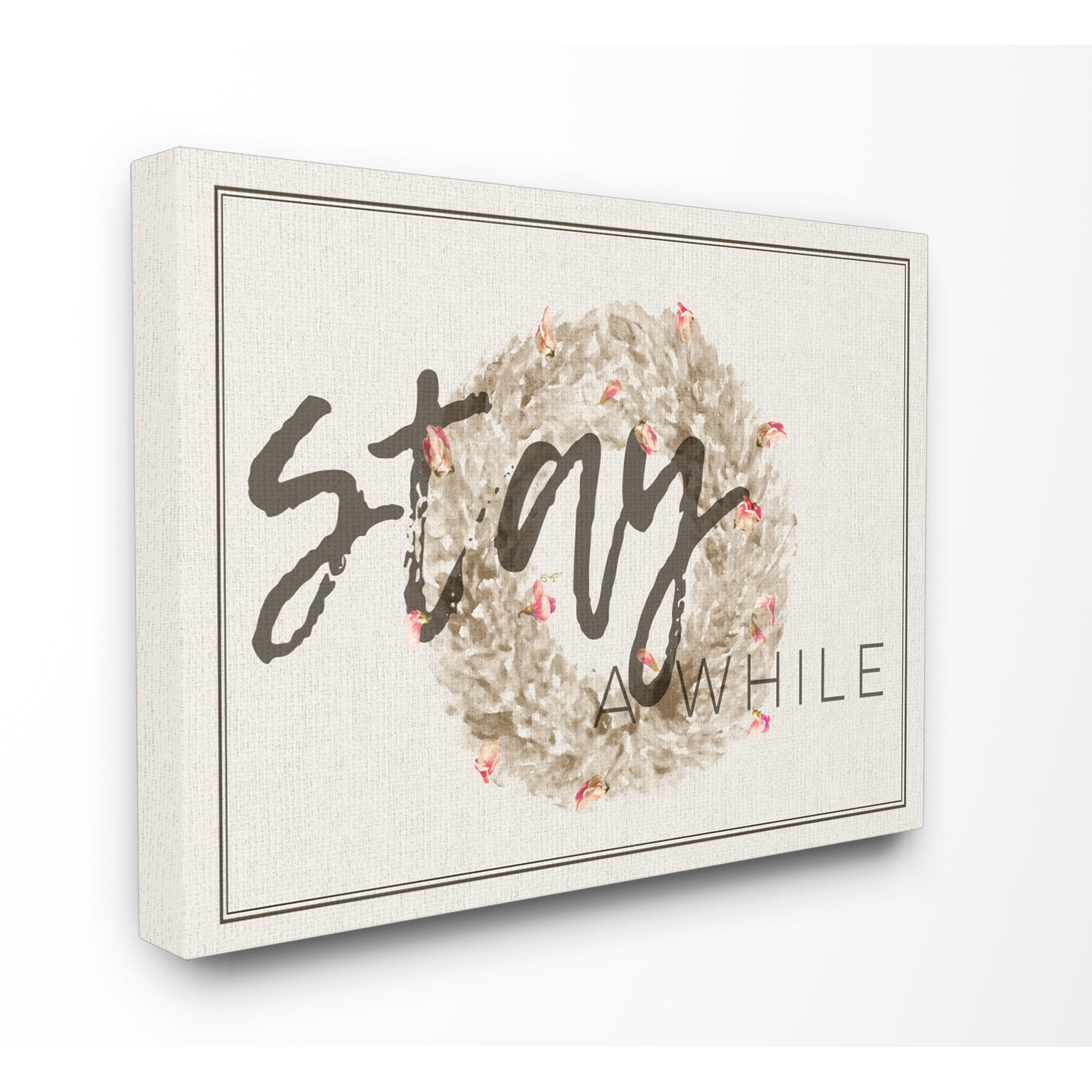 The Stupell Home Decor Collection Stay A While Strawflower Wreath Wall Art