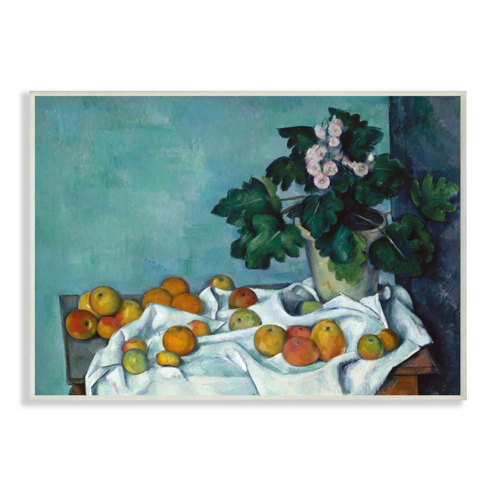 The Stupell Home Decor Collection Still Life with Apples and Flowers Painting Wood Wall Art