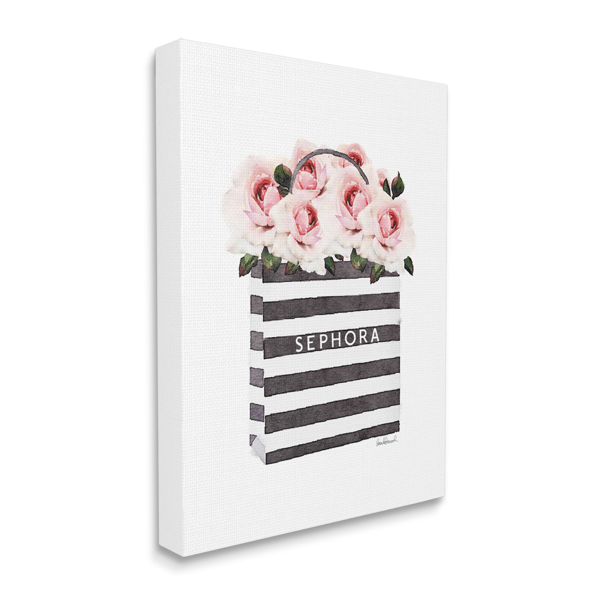 The Stupell Home Decor Collection Striped Makeup Shopping Bag Filled with Pink Roses XXL Stretched Canvas Wall Art, 30 x 1.5 x 40
