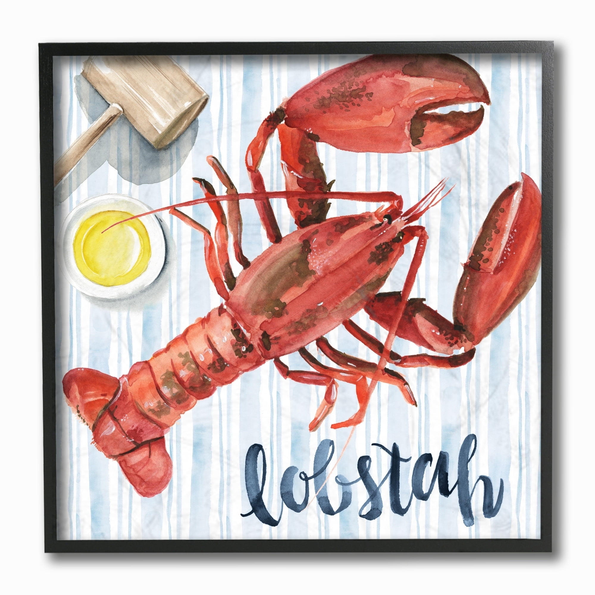 The Stupell Home Decor Collection Striped Seafood Watercolor Summer Lobster with Butter Framed Giclee Texturized Art, 12 x 1.5 x 12