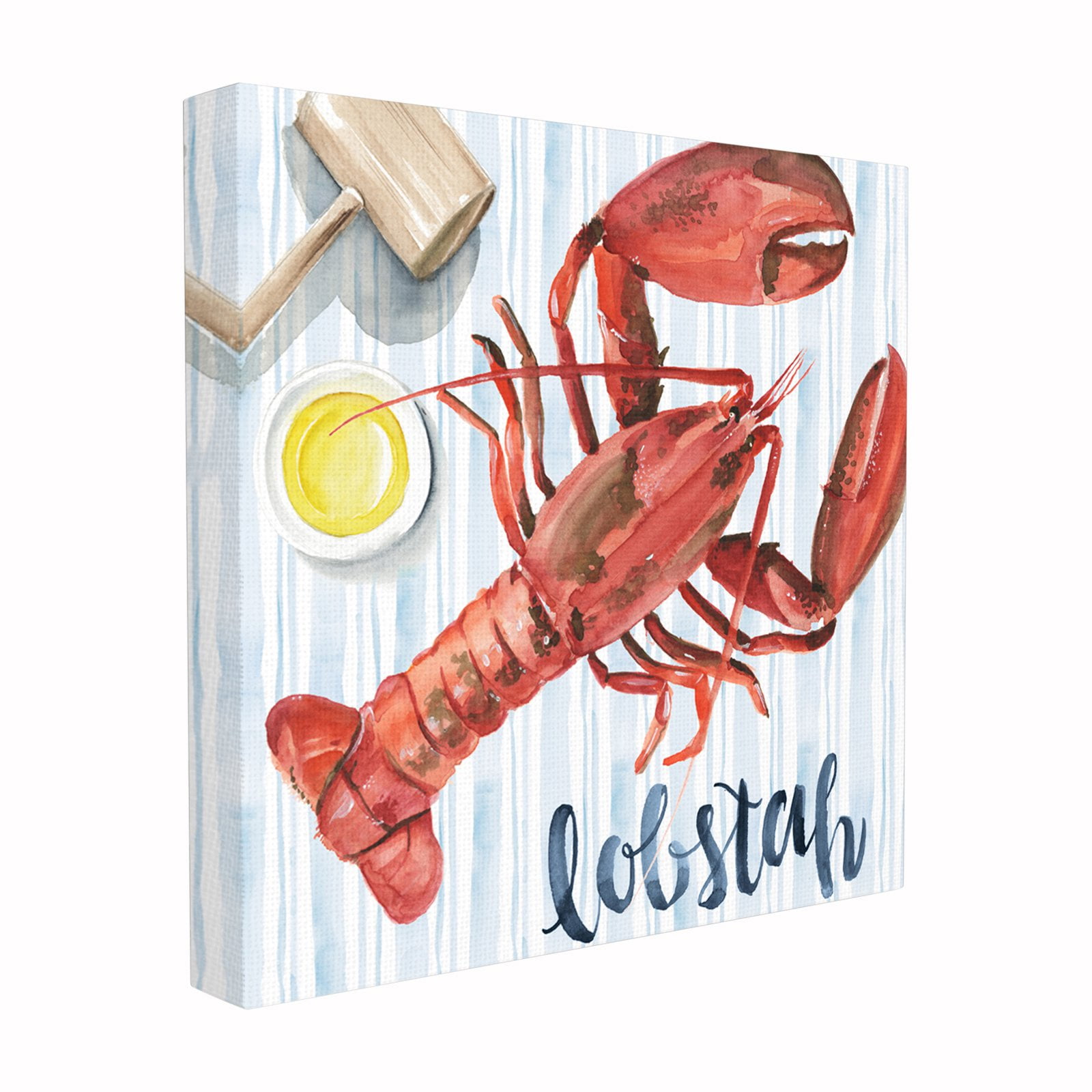 The Stupell Home Decor Collection Striped Seafood Watercolor Summer Lobster with Butter Stretched Canvas Wall Art, 17 x 1.5 x 17