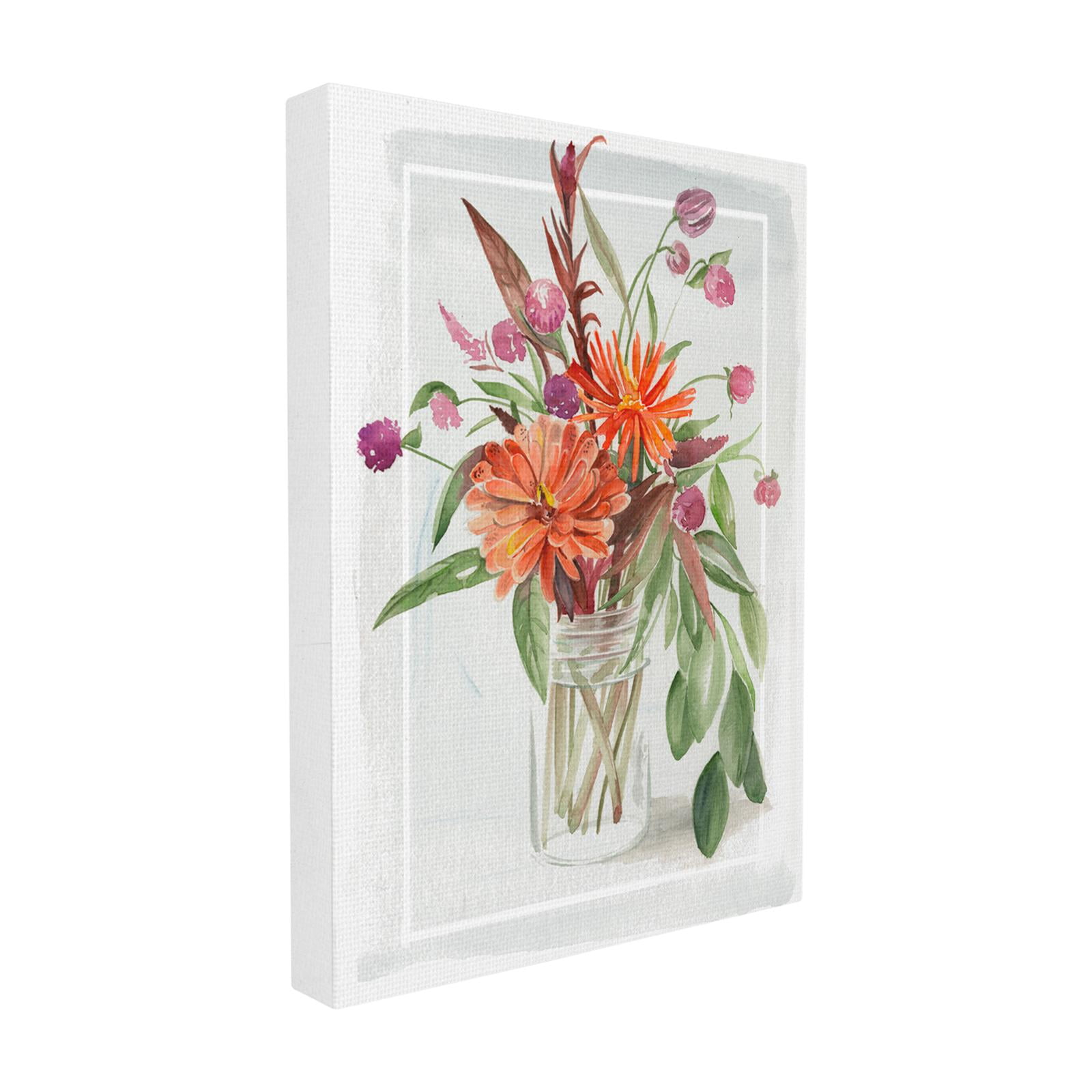 The Stupell Home Decor Collection Summer Wildflower Bouquet in a Mason Jar Watercolor Painting Framed Giclee Texturized Art, 11 x 1.5 x 14