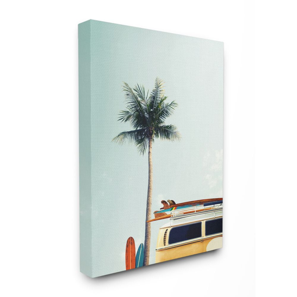 The Stupell Home Decor Collection Surf Bus Yellow With Palm Tree Photography Canvas Wall Art