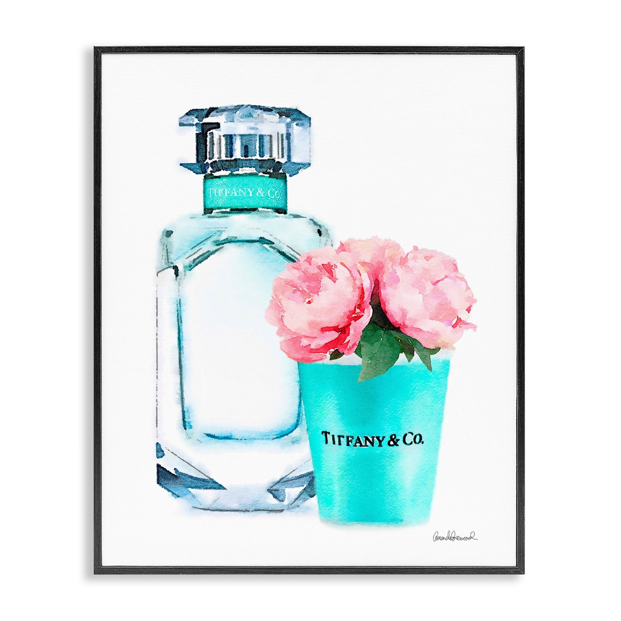 The Stupell Home Decor Collection Teal Blue Perfume Bottle and Pink Peonies Oversized Framed Giclee Texturized Art, 16 x 1.5 x 20