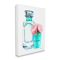 The Stupell Home Decor Collection Teal Blue Perfume Bottle and Pink Peonies Stretched Canvas Wall Art, 16 x 1.5 x 20