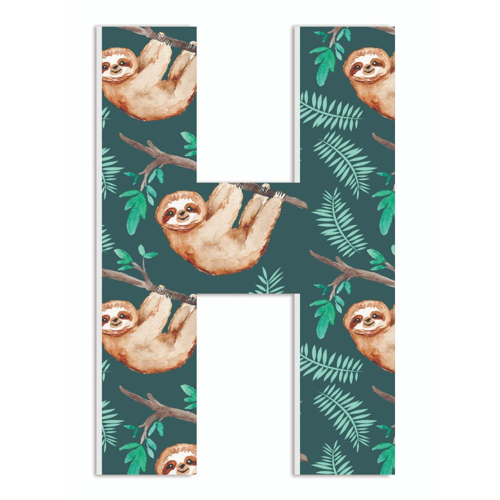 The Stupell Home Decor Collection Teal and Green Watercolor Sloths Hanging from a Tree Initial 18 Inch Hanging Initial