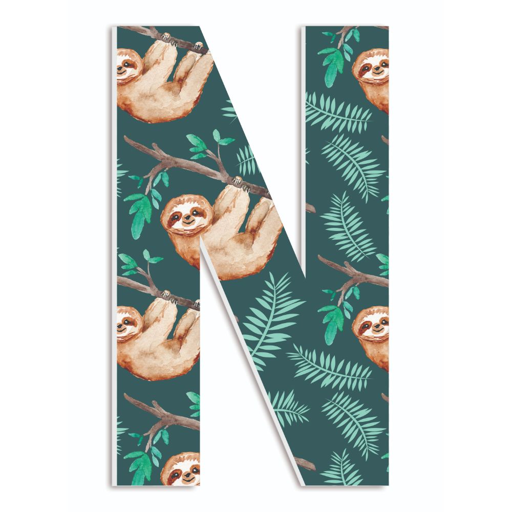 The Stupell Home Decor Collection Teal and Green Watercolor Sloths Hanging from a Tree Initial 18 Inch Hanging Initial