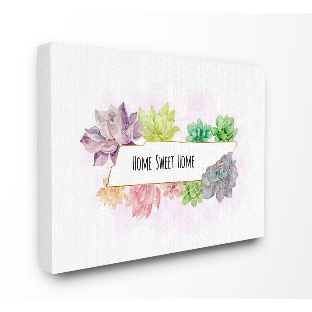 The Stupell Home Decor Collection Tennessee State Home Sweet Home Succulent Watercolor Vignette Canvas Wall Art