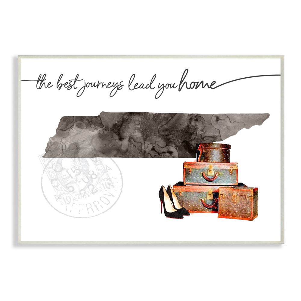 The Stupell Home Decor Collection Tennessee State The Best Journeys Lead You Home Fashion Shoes and Luggage Illustration Wood Wall Art