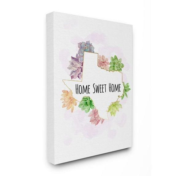The Stupell Home Decor Collection Texas State Home Sweet Home Succulent Watercolor Vignette Canvas Wall Art